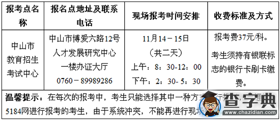 2016年1月廣東中山自考報名報考工作安排通知2