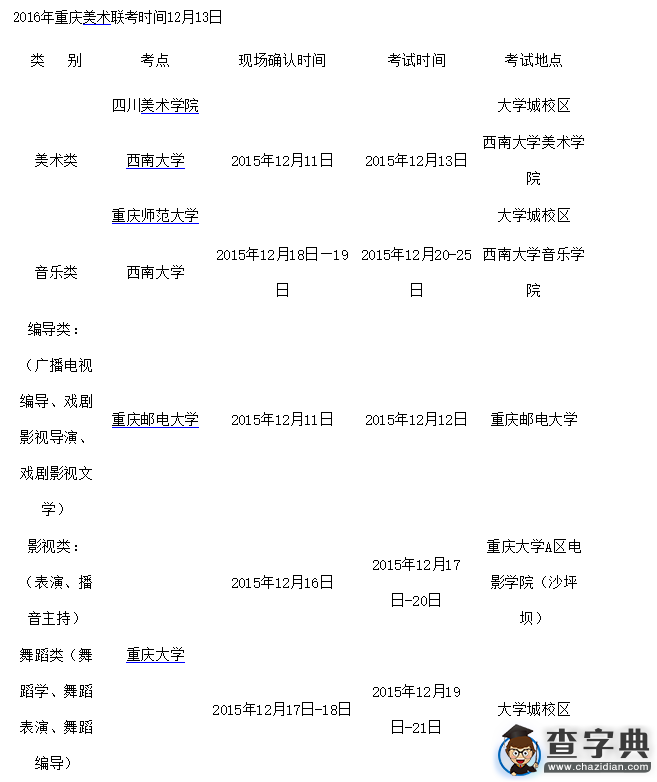 重慶2016高考美術聯考時間公布1