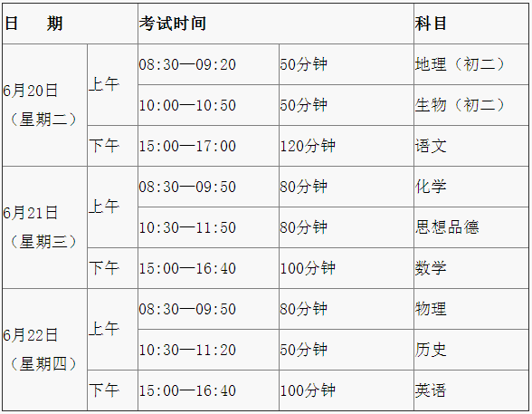 2017年廣東珠海中考考試時間及科目安排公布1